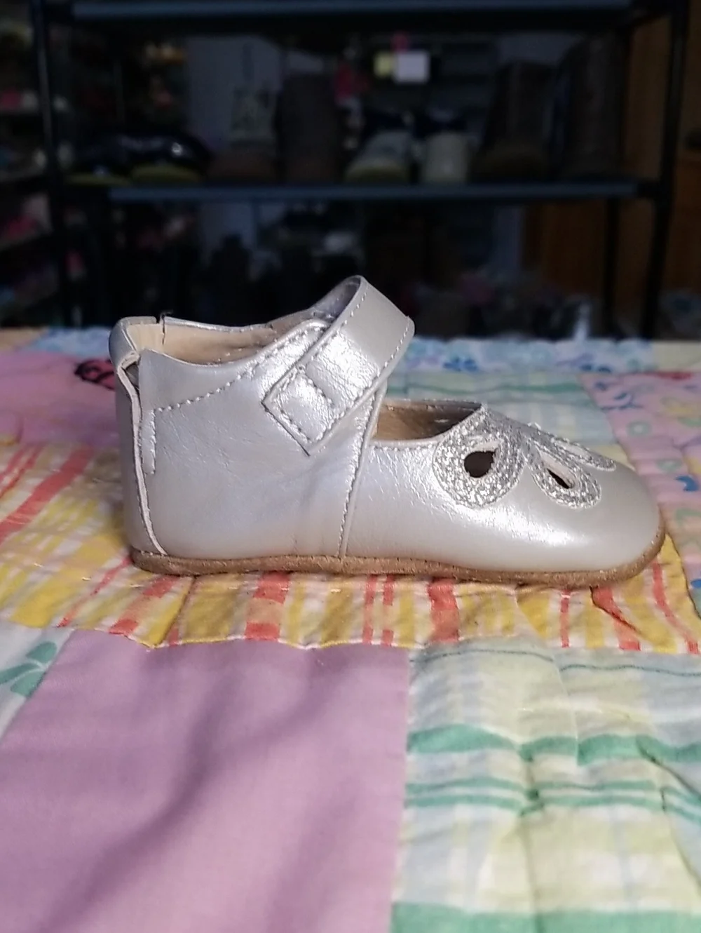 Livie & Luca Silver Leather Mary Jane With Silver Glitter 0-6 Month Petals